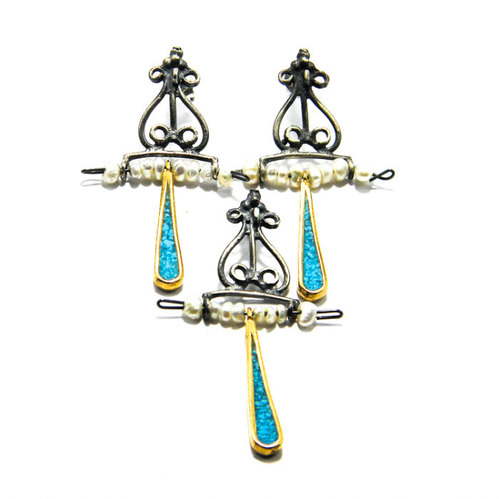 Set unicat handmade din argint cu turcoaz - stil oriental - S135F34F-2 - imagine 2