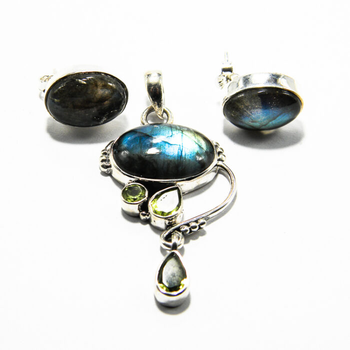Set unicat din argint cu labradorit si peridot - stil Art Nouveau - S267Y6F - imagine 2