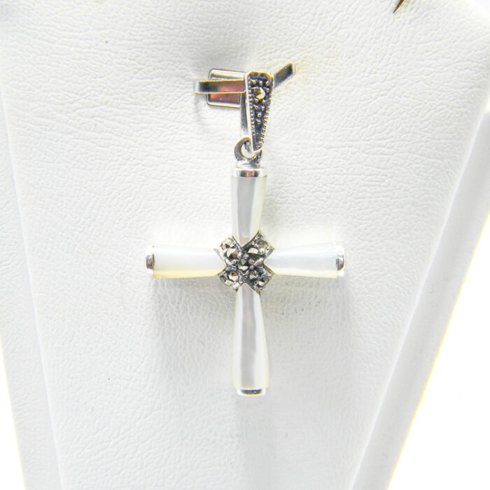 Pandantiv cruciulita din argint cu sidef si marcasite - Cruce celtica - P207Y131G-1 - imagine 3