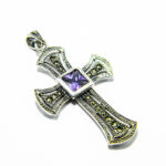 Cruciulita din argint cu marcasite si ametist - model oriental - P185A1F-3 - imagine 2