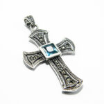 Cruciulita din argint cu marcasite si topaz albastru - model oriental - P185A1F-2 - imagine 2