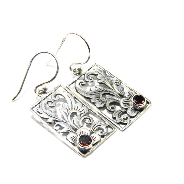 Cercei vintage din argint cu spinel rosu - stil Art Nouveau - K239Y7D - imagine 2
