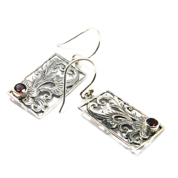 Cercei vintage din argint cu spinel rosu - stil Art Nouveau - K239Y7D - imagine 6