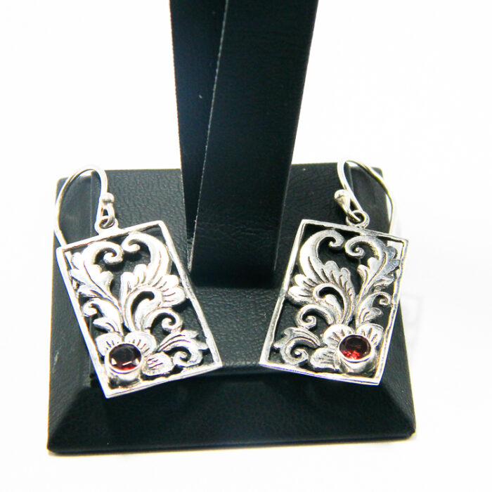 Cercei vintage din argint cu spinel rosu - stil Art Nouveau - K239Y7D - imagine 3