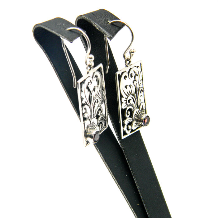 Cercei vintage din argint cu spinel rosu - stil Art Nouveau - K239Y7D - imagine 5