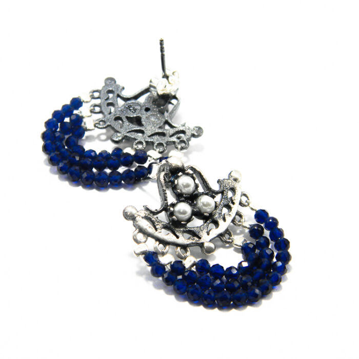 Cercei unicat handmade din argint cu perle si cristale bleumarin - stil oriental - K190E51G - imagine 5