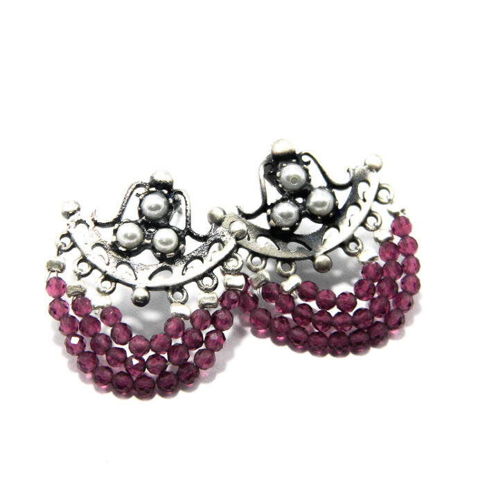 Cercei unicat handmade din argint cu perle si cristale violet - stil oriental - K190E52G - imagine 4