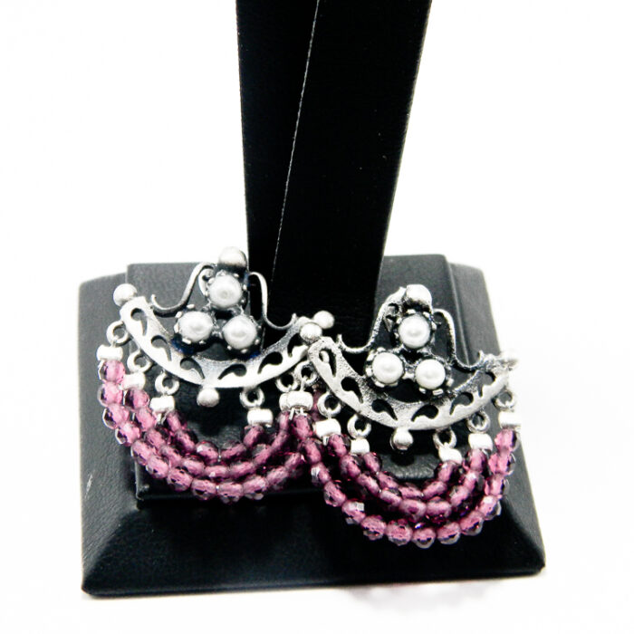 Cercei unicat handmade din argint cu perle si cristale violet - stil oriental - K190E52G - imagine 3