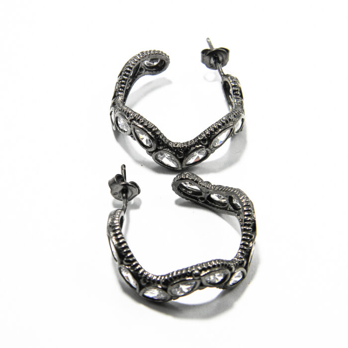 Cercei unicat vintage din argint antichizat si cristale albe - stil Art Nouveau - K185E36B - imagine 4