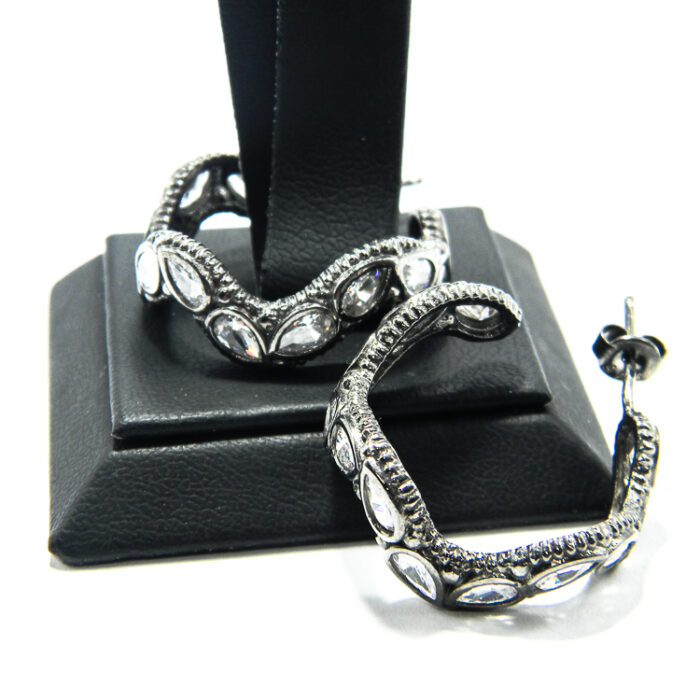 Cercei unicat vintage din argint antichizat si cristale albe - stil Art Nouveau - K185E36B - imagine 3