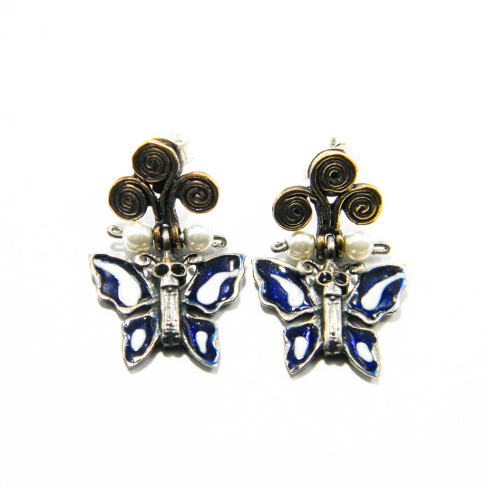Cercei Fluturi din argint cu perle bronz si pasta acrilica - stil oriental - K145E66D - imagine 3