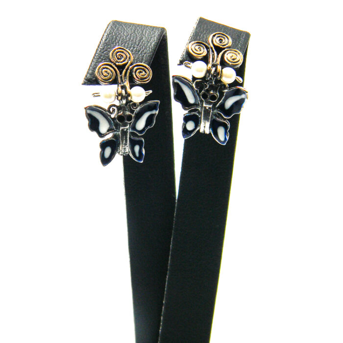 Cercei Fluturi din argint cu perle bronz si pasta acrilica - stil oriental - K145E66D - imagine 2