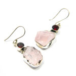 Cercei vintage din argint cu cuart roz si granat - Unicat - K239Y15D - imagine 2