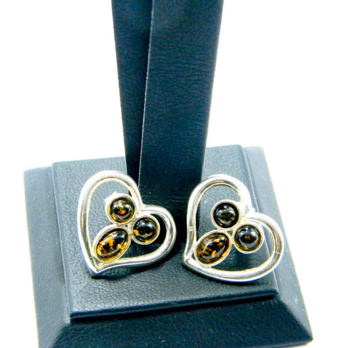 Cercei din argint cu chihlimbar verde - Inimioare - K120Y21D-2 - imagine 2