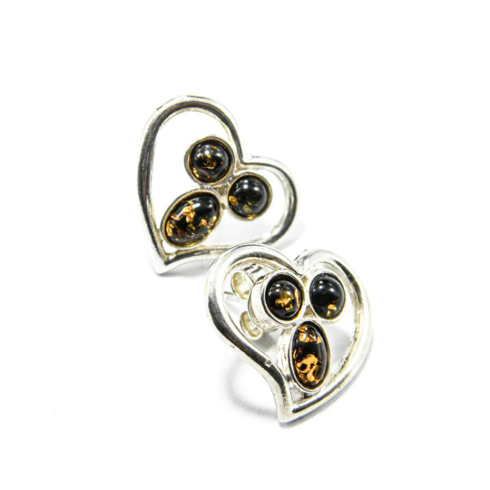 Cercei din argint cu chihlimbar verde - Inimioare - K120Y21D-2 - imagine 3