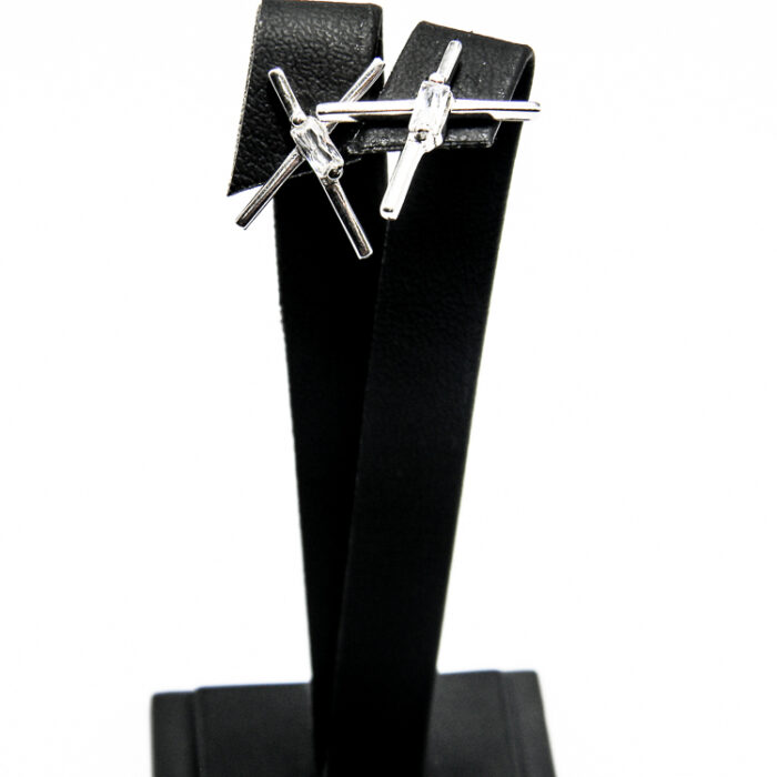 Cercei minimalisti din argint cu cristale albe - Mia - C35TA-X88B - imagine 4