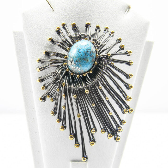 Pandantiv statement unicat din argint antichizat si turcoaz - Pandantiv vintage - P210F1G - imagine 5