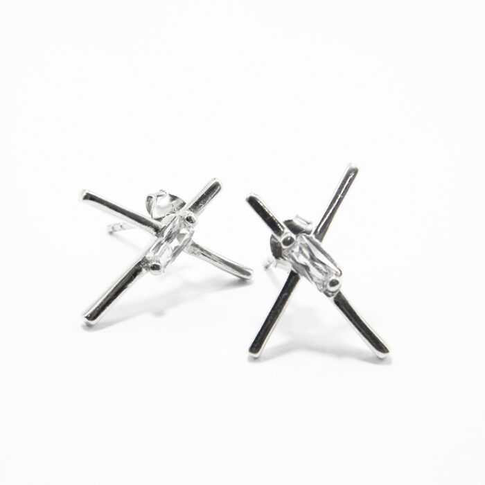 Cercei minimalisti din argint cu cristale albe - Mia - C35TA-X88B - imagine 5