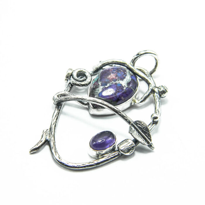 Pandantiv vintage unicat din argint cu jasp mokait - stil Art Nouveau - P240Y97G - imagine 3