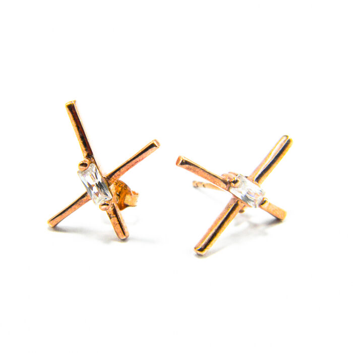 Cercei minimalisti din argint cu cristale si bronz - Mia - C35TA-X88A - imagine 4