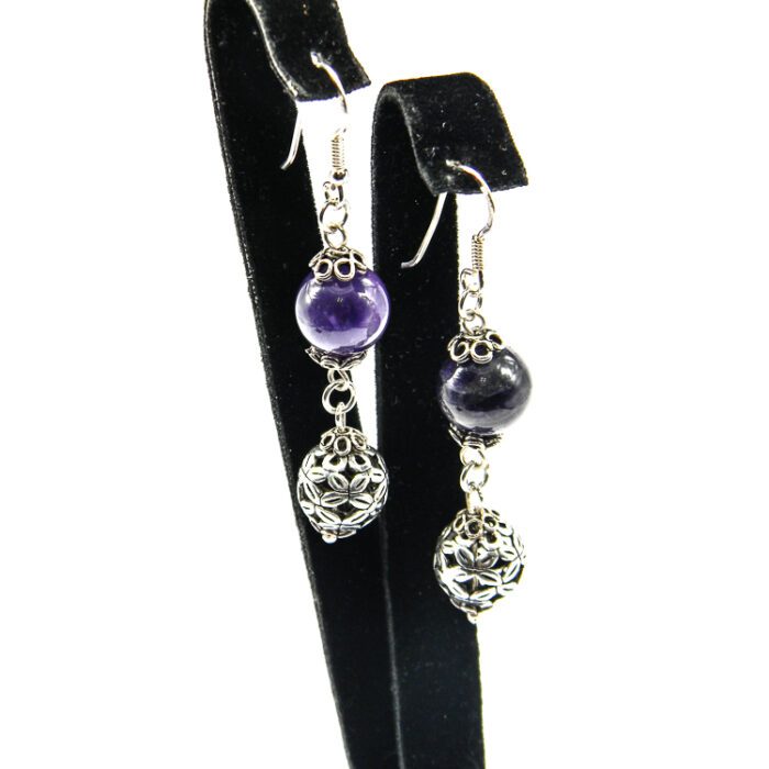 Cercei handmade unicat din argint si ametist - Theodora - HM0644 - imagine 3