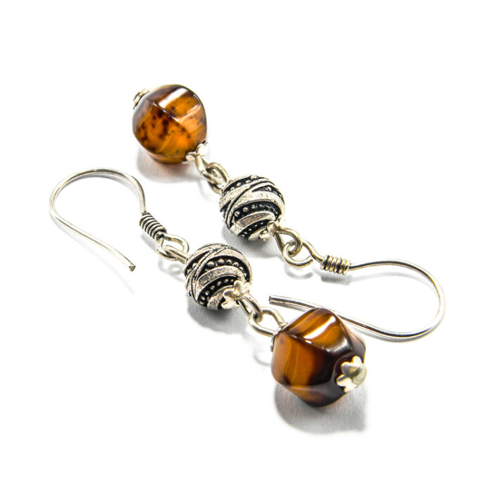 Cercei handmade unicat din argint cu agate maro - Silvia - HM0687X - imagine 2