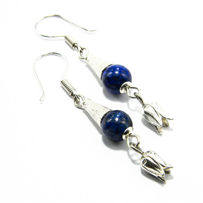 Cercei handmade din lapis lazuli si argint - Flori de rodie - HM0550 - imagine 6