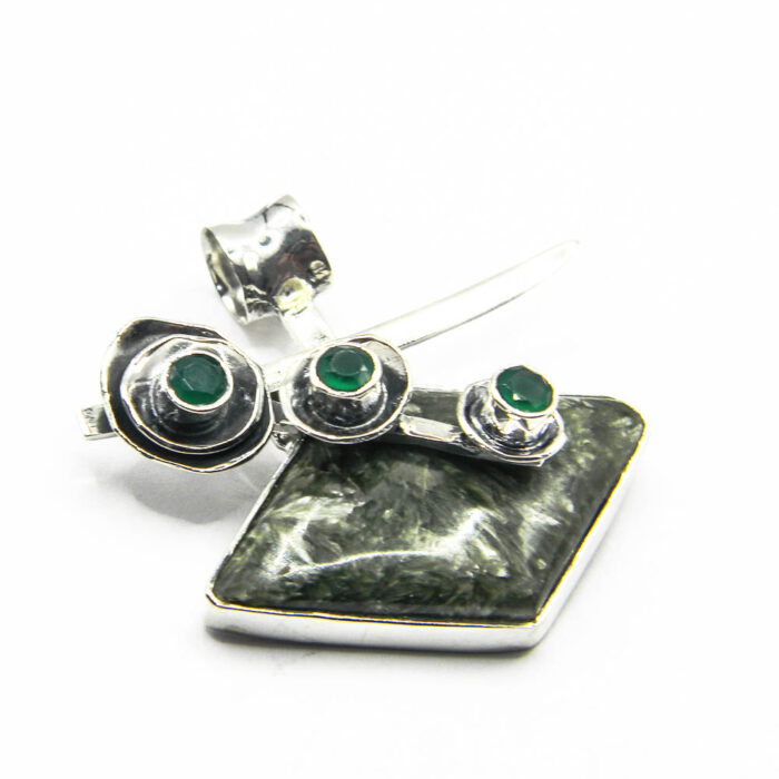 Pandantiv unicat vintage din argint cu serafinit si jad verde - P240Y98G - imagine 3