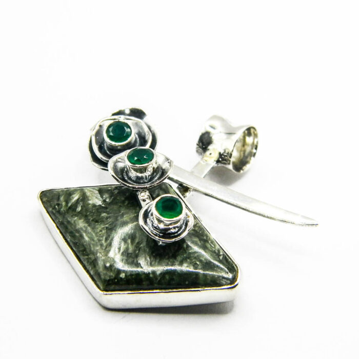 Pandantiv unicat vintage din argint cu serafinit si jad verde - P240Y98G - imagine 2
