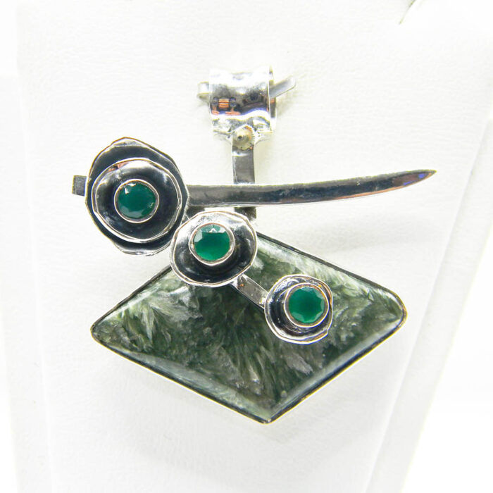 Pandantiv unicat vintage din argint cu serafinit si jad verde - P240Y98G - imagine 4