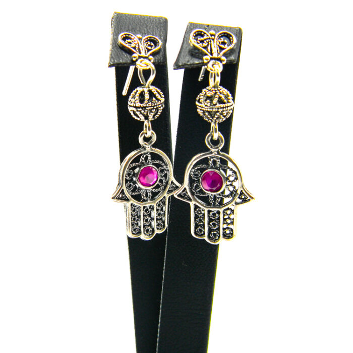 Cercei handmade unicat din argint cu rubin - Hamsa - Mana Fatimei - HM0555AX - imagine 5