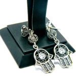Cercei handmade unicat din argint cu cristale albe - Hamsa - Mana Fatimei - HM0555D - imagine 3
