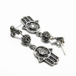 Cercei handmade unicat din argint cu cristale albe - Hamsa - Mana Fatimei - HM0555D - imagine 4