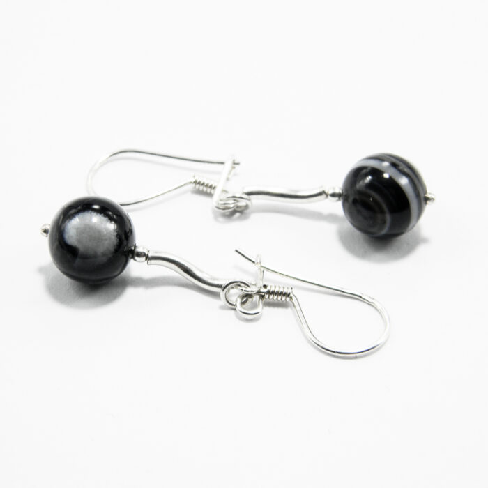 Cercei handmade din argint cu agate negre - stil fashion - HM0782X - imagine 2