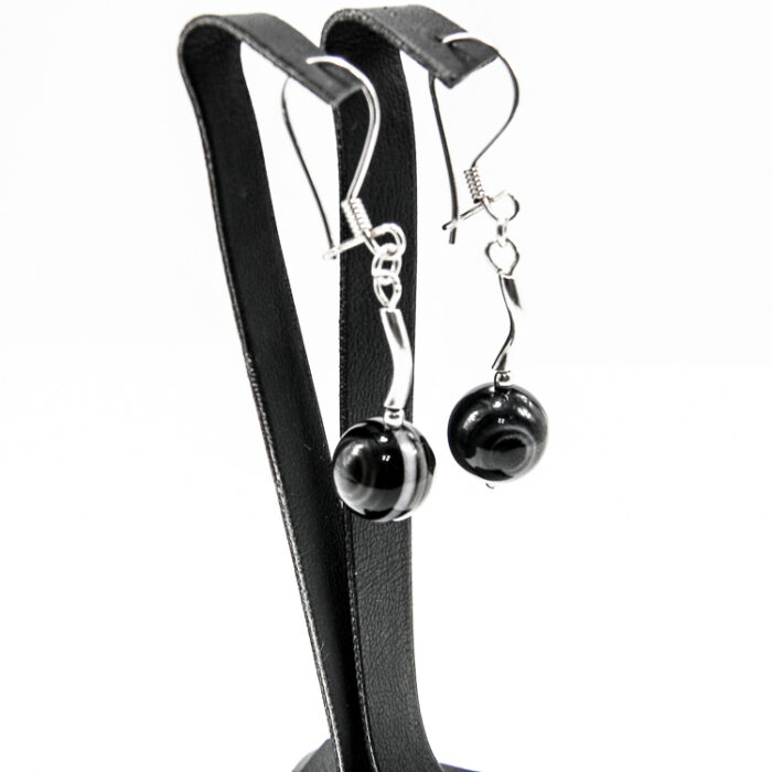 Cercei handmade din argint cu agate negre - stil fashion - HM0782X - imagine 5