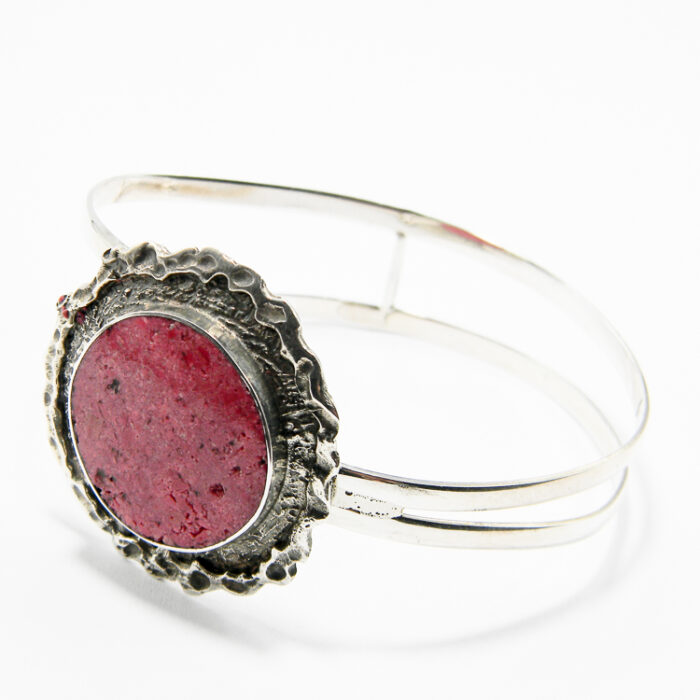 Bratara fixa din argint cu turcoaz rosu - stil vintage - Unicat - B150A61D - imagine 2