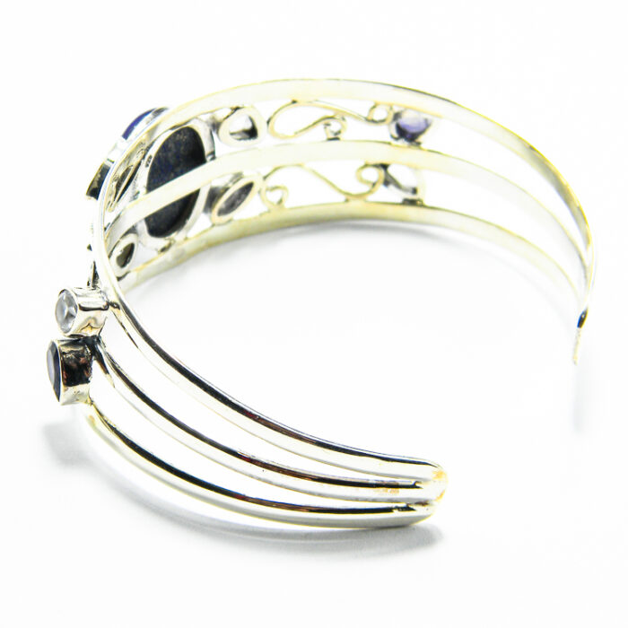 Bratara fixa din argint cu lapis lazuli ametist si cristal de stanca - Unicat - B250Y55DX - imagine 5