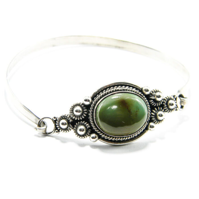 Bratara fixa din argint cu turcoaz verde - stil vintage Art Deco - B157Y-16 - imagine 4