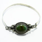 Bratara fixa din argint cu turcoaz verde - stil vintage Art Deco - B157Y-16 - imagine 3