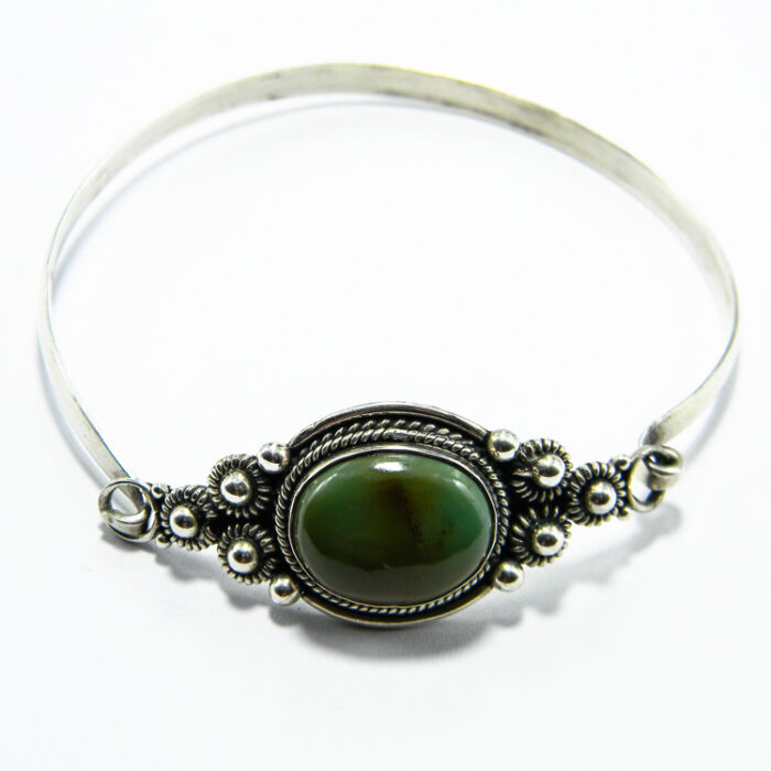 Bratara fixa din argint cu turcoaz verde - stil vintage Art Deco - B157Y-16 - imagine 3