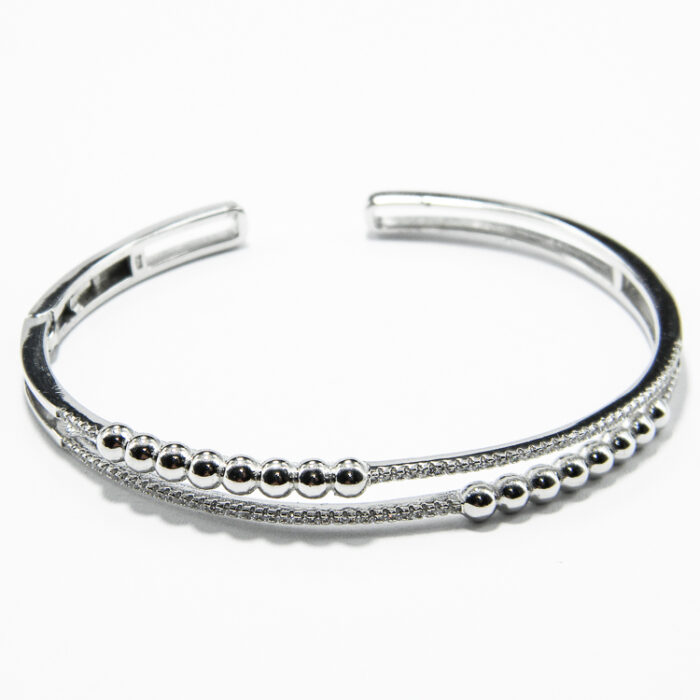 Bratara fixa din argint cu bile si pietre zirconiu - stil fashion - B185A58G - imagine 2