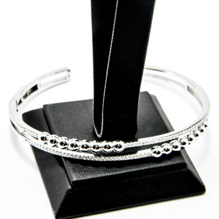 Bratara fixa din argint cu bile si pietre zirconiu - stil fashion - B185A58G - imagine 3