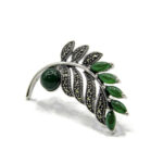 Brosa stil vintage din argint cu marcasite si nefrit - Frunza - BR245Y21G - imagine 2