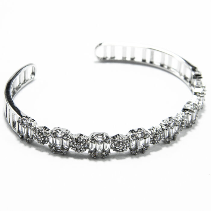 Bratara fixa din argint si cristale albe - stil fashion - Dora - B185A57G - imagine 4