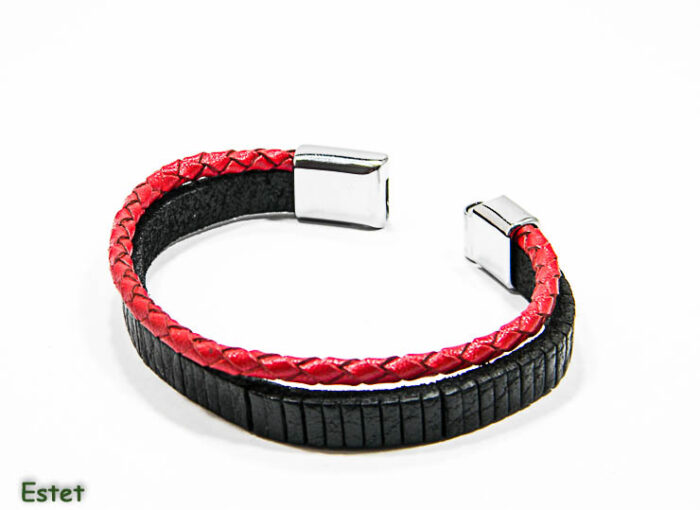 Bratara din piele snur si otel inoxidabil - BOX041 - imagine 3