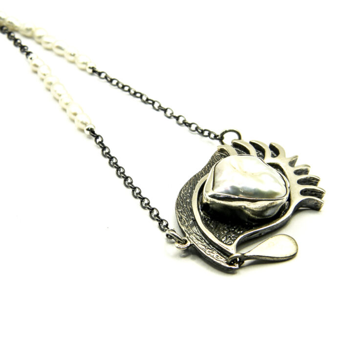 Colier vintage unicat din argint cu perle si perla Baroque - Art Deco - CL150F13G - imagine 2