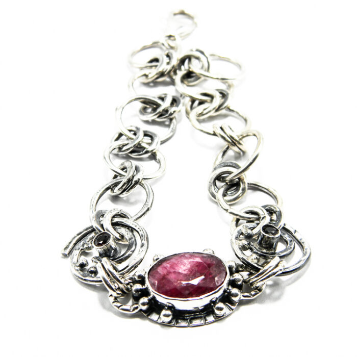 Bratara unicat din argint cu rubin si granat - stil Art Nouveau - B229Y23F - imagine 3