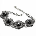 Bratara din argint cu pietre zirconia negre - motive florale - B150A13B-1 - imagine 4