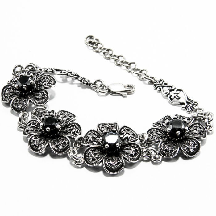 Bratara din argint cu pietre zirconia negre - motive florale - B150A13B-1 - imagine 4