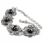 Bratara din argint cu pietre zirconia negre - motive florale - B150A13B-1 - imagine 3